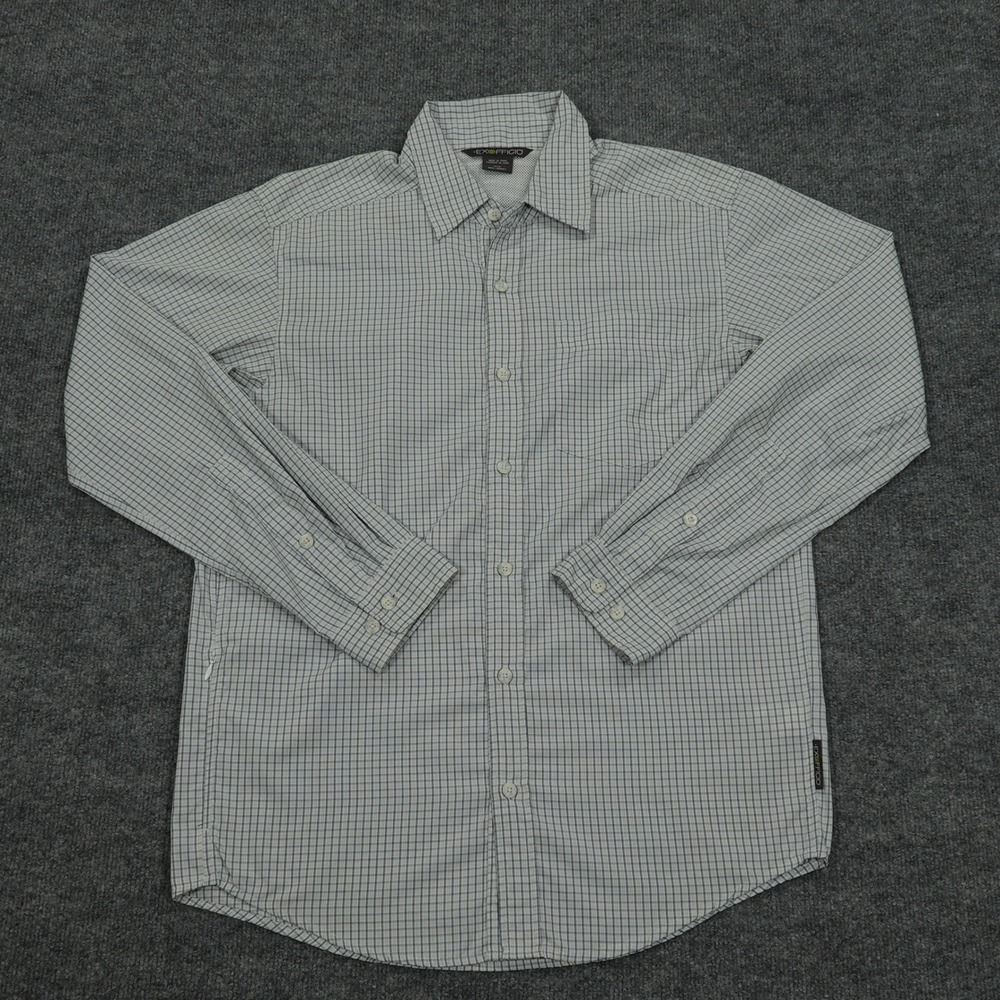 ExOfficio Shirt Mens Medium Grey Blue Grid Long Sleeve Ventilated Button Up